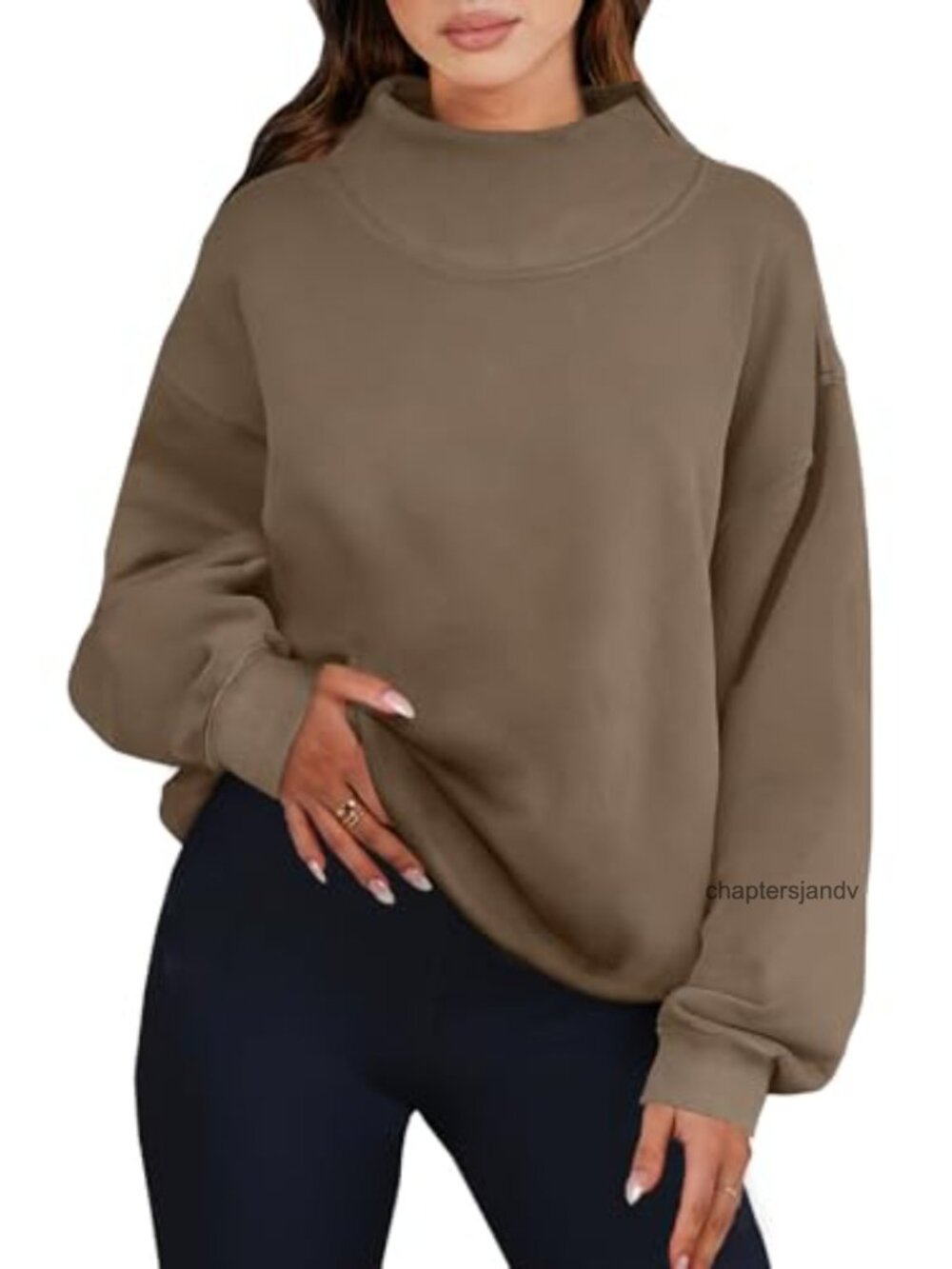 ANRABESS Women's Oversized Mock Neck Fleece Lined Pullover Sweatshirt